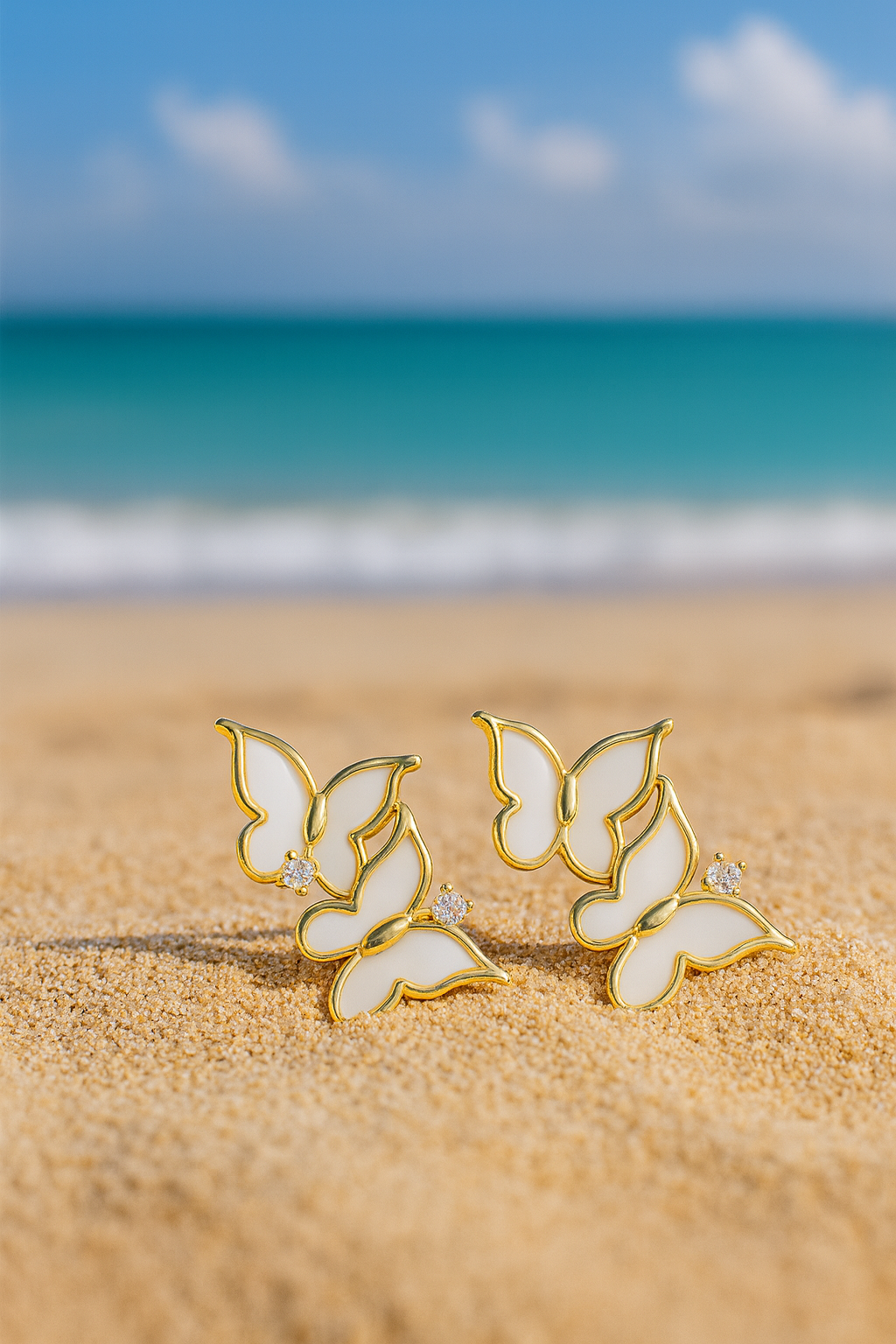 Jewello gold plated butterfly design with light pink stone stud dainty Korean earring for women and girls. Gift for her.