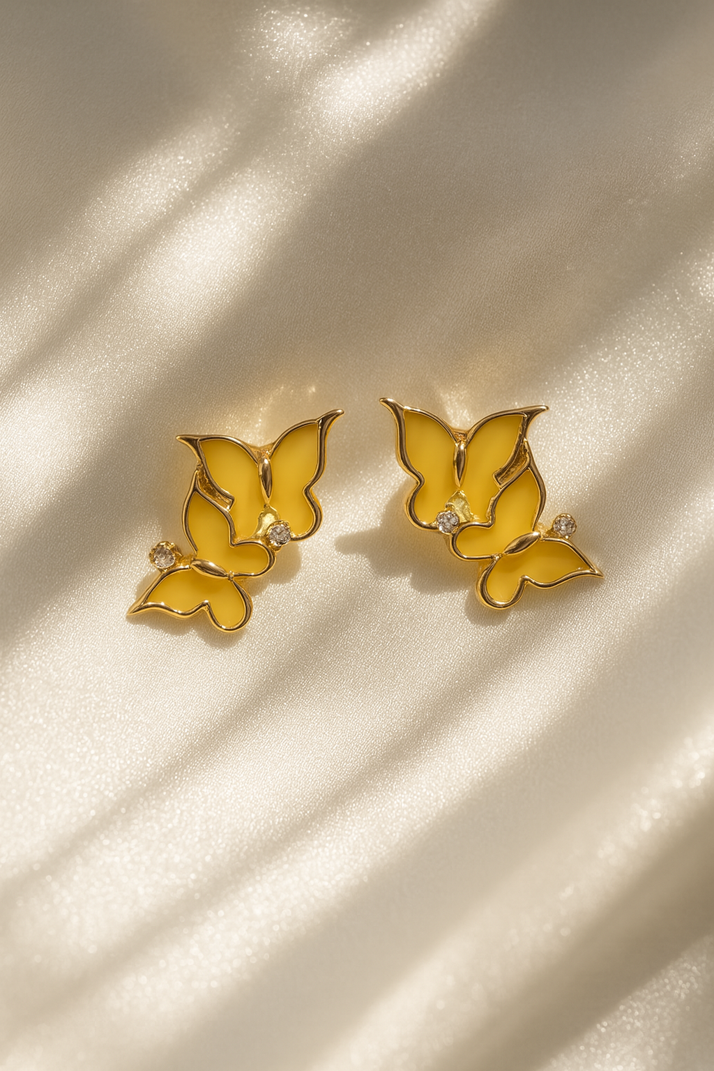 Jewello fancy gold plated butterfly design with yellow stone stud dainty korean earring for women and girls. Gift for her.
