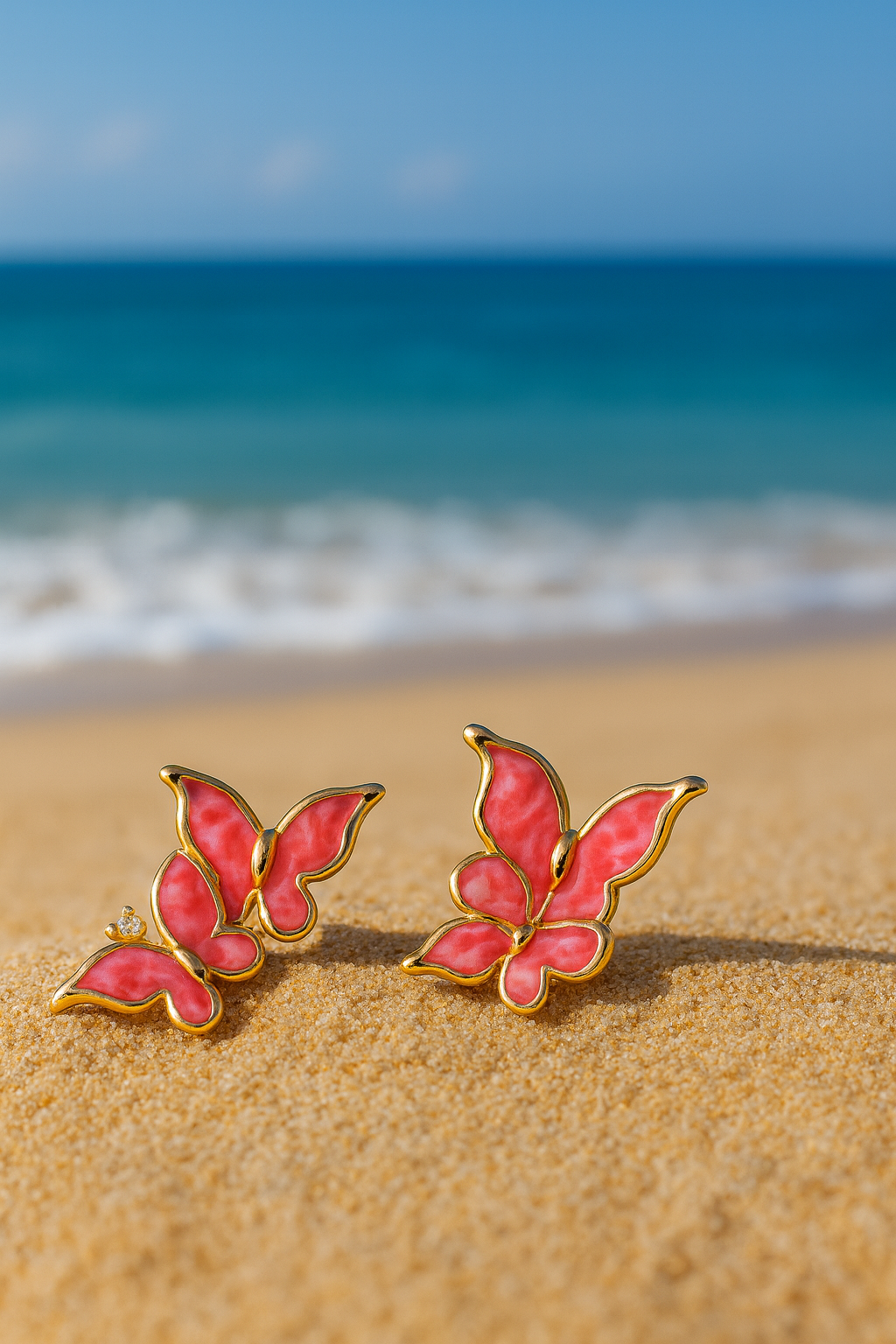 Jewello fancy gold plated butter fly design with pink stone stud dainty Korean earring for women and girls. Daily wear earring, office wear earring, gift for her.