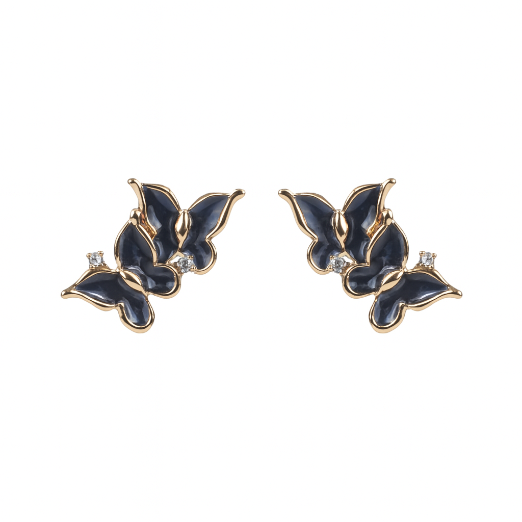 Jewello amazing gold-plated butterfly design with black stone stud dainty korean earring for women and girls. Gift for her.
