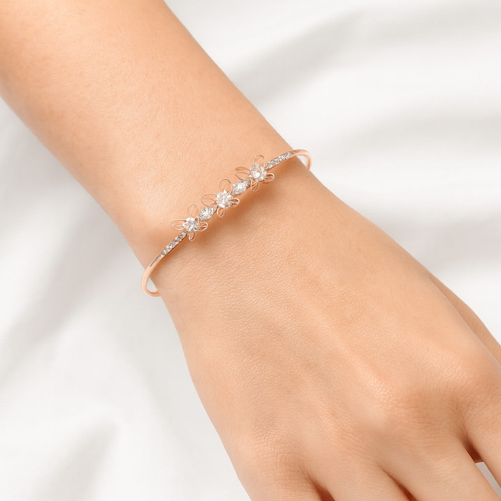 Jewello delicate rose gold-plated butterfly design with shimmering white stone stud Adjustable cuff bracelet, Kada bracelet for women and girls.