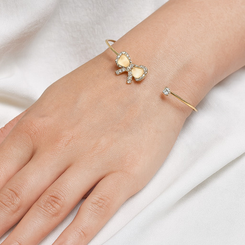 Jewello fashionable gold plated with shimmering golden stone stud cuff bracelet, Kada bracelet for women and girls.