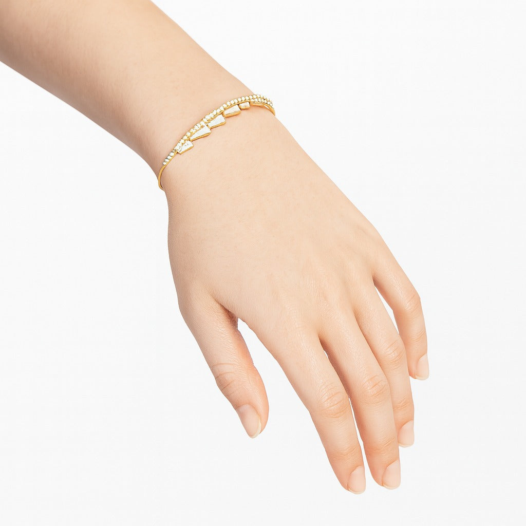 Jewello stylish gold plated with cubic zirconia stud cuff bracelet, kada bracelet for women and girls.