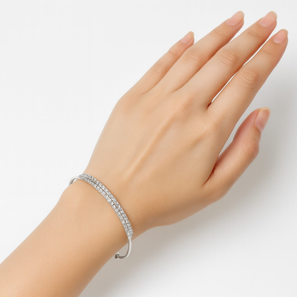 Jewello delicate silver plated with cubic zirconia stud cuff bracelet, Kada bracelet for women and girls.
