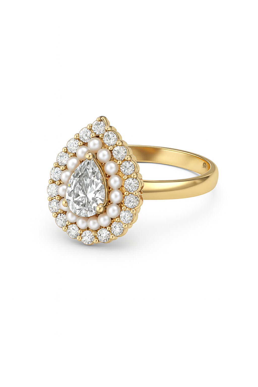 Jewello Adorable gold-plated drop shape with shimmering stone and pearl stud chain pendant, earring and finger ring set for women and girls.