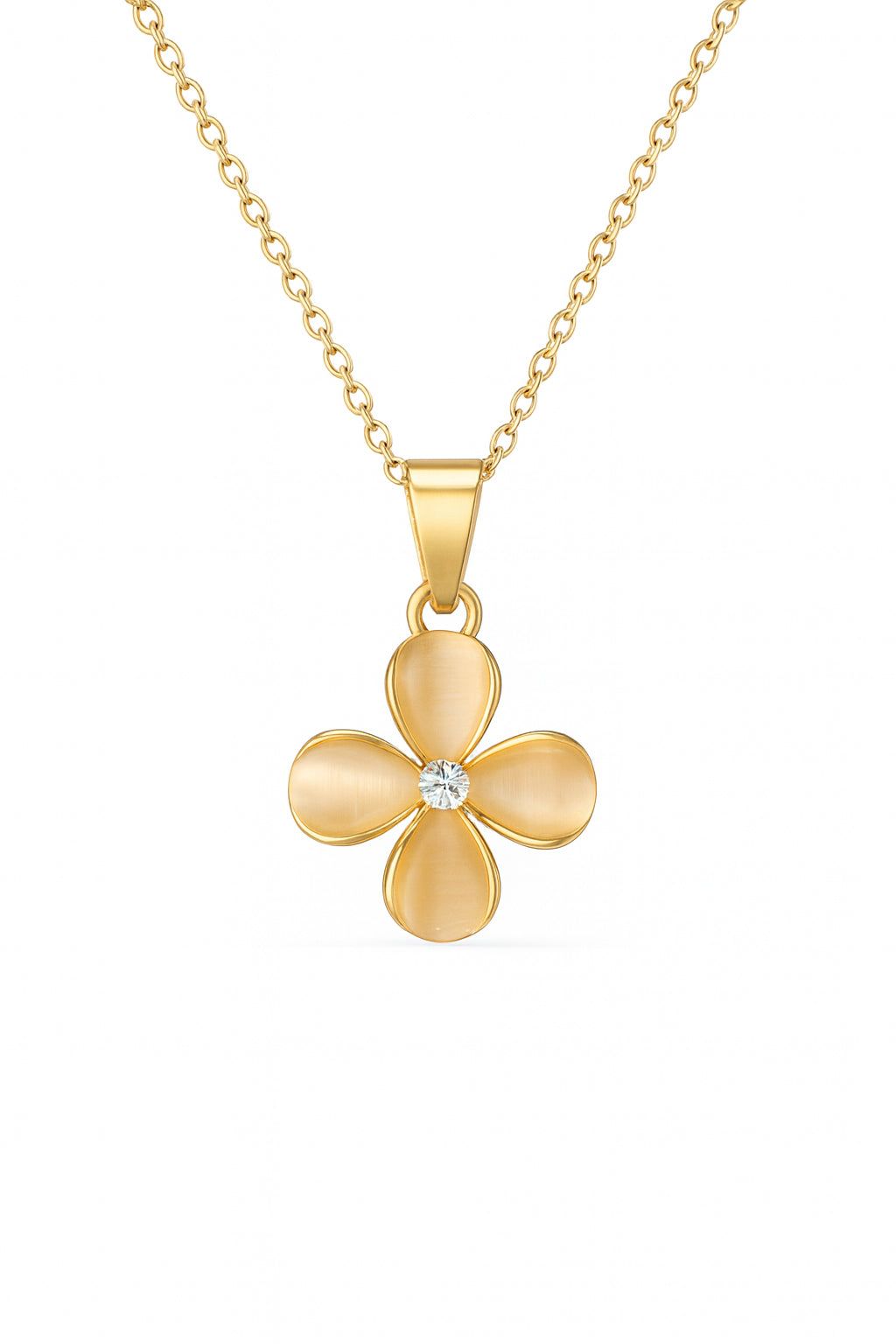 Jewello delicate floral design with light white stone stud pendant chain set for women and girls.
