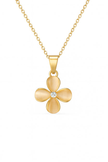 Jewello delicate floral design with light white stone stud pendant chain set for women and girls.
