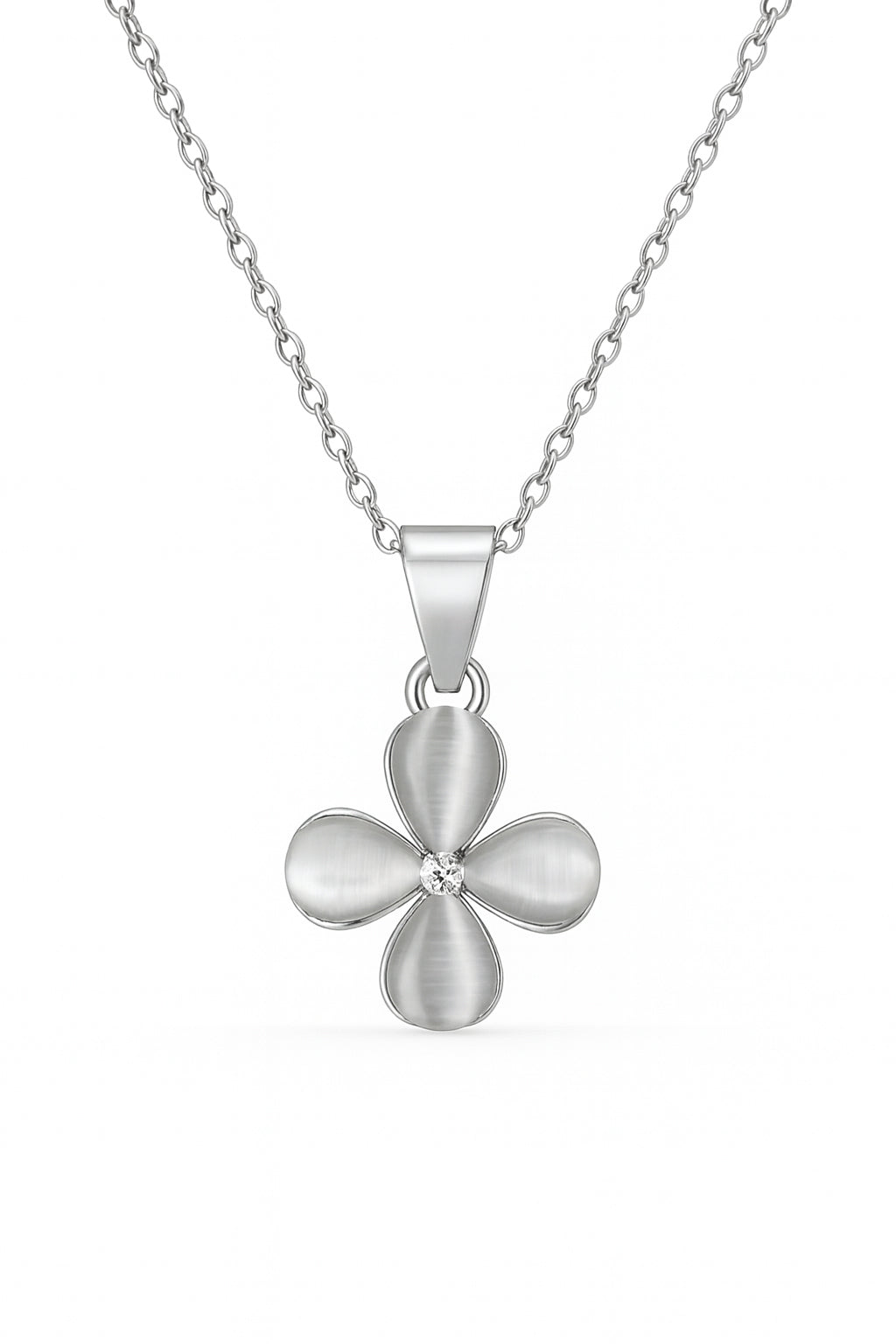 Jewello stylish silver-plated floral design with white stone stud pendant chain set for women and girls.