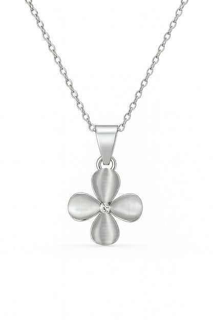 Jewello stylish silver-plated floral design with white stone stud pendant chain set for women and girls.