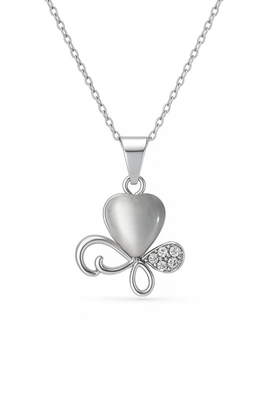 Jewello trendy silver-plated floral design with shimmering white stone stud pendant chain set for women and girls.