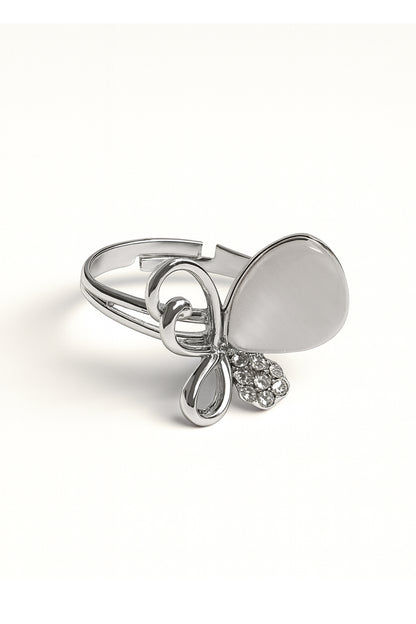 Jewello trendy silver-plated floral design with shimmering white stone stud pendant chain set for women and girls.