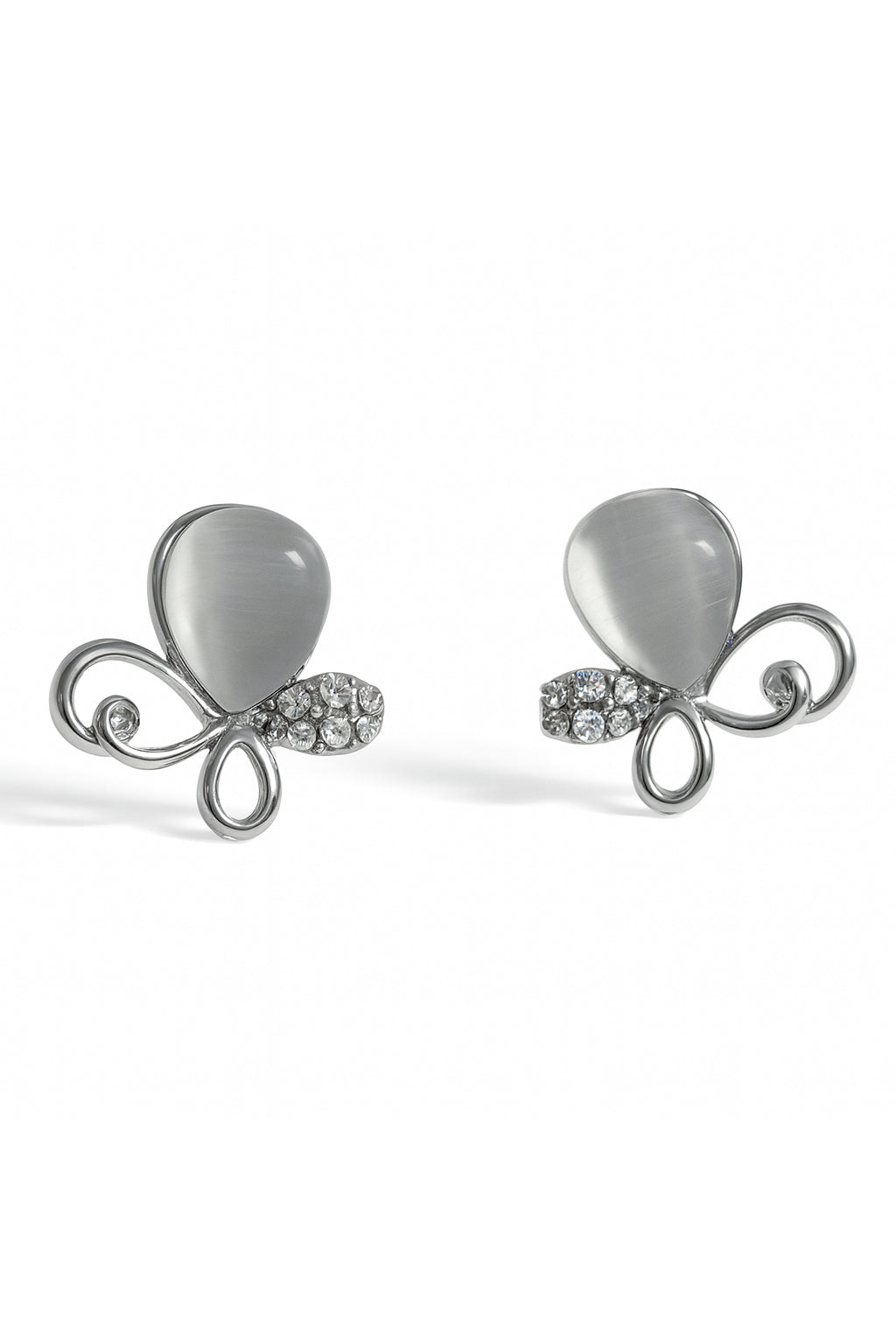 Jewello trendy silver-plated floral design with shimmering white stone stud pendant chain set for women and girls.