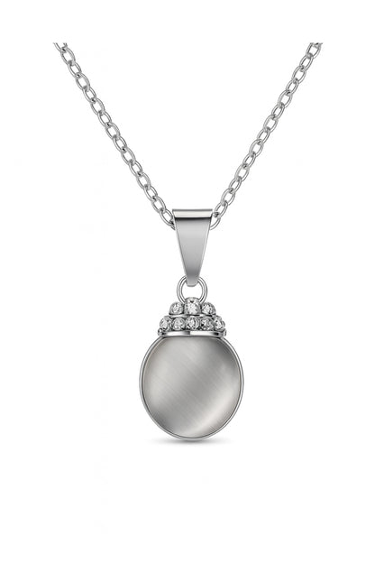 Jewello elegant silver-plated round shape design with white stone stud pendant chain set for women and girls.