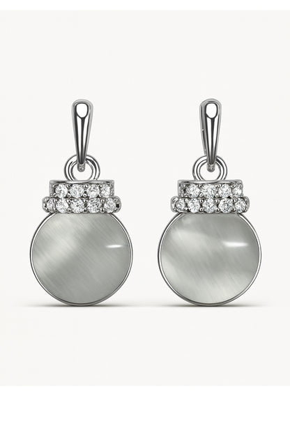 Jewello elegant silver-plated round shape design with white stone stud pendant chain set for women and girls.