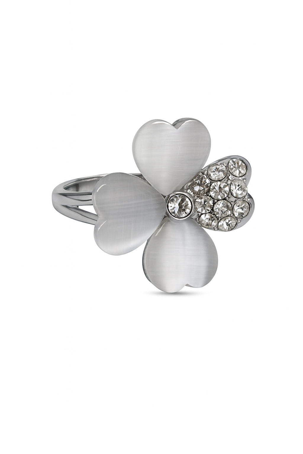 Jewello trendy silver-plated floral design with shimmering white stone stud pendant set for women and girls.