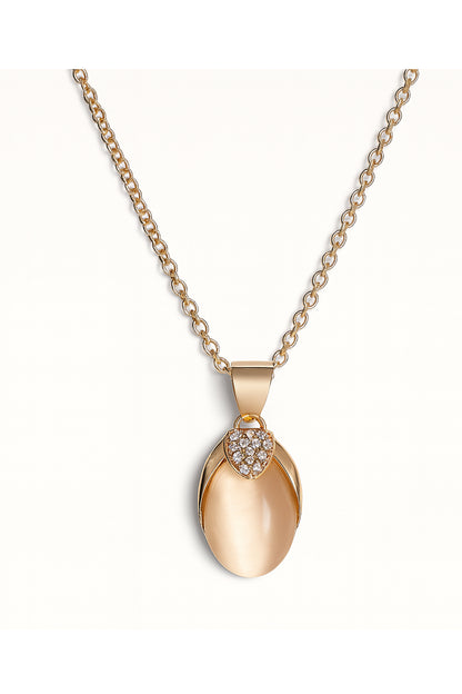 Jewello trendy gold-plated oval shape design with white stone stud chain pendant set for women and girls.