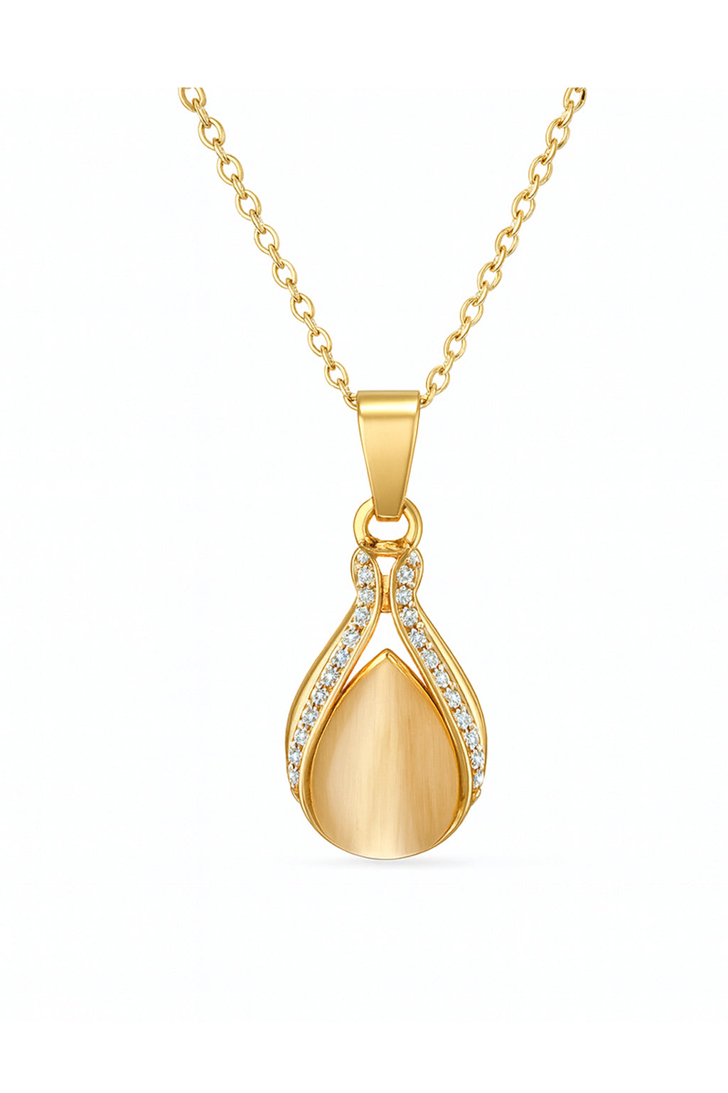 Jewello delicate gold-plated drop shape design with white stone stud chain pendant set for women and girls.