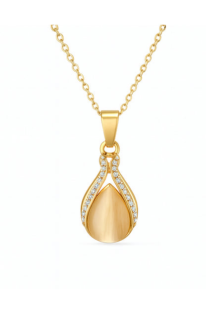 Jewello delicate gold-plated drop shape design with white stone stud chain pendant set for women and girls.