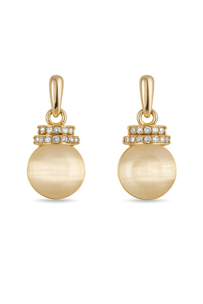 Jewello trendy gold-plated round shape design with white stone stud chain pendant set for women and girls.
