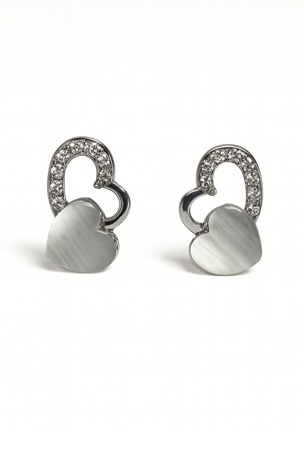 Jewello trendy silver-plated heart design with white stone stud chain pendant set for women and girls.