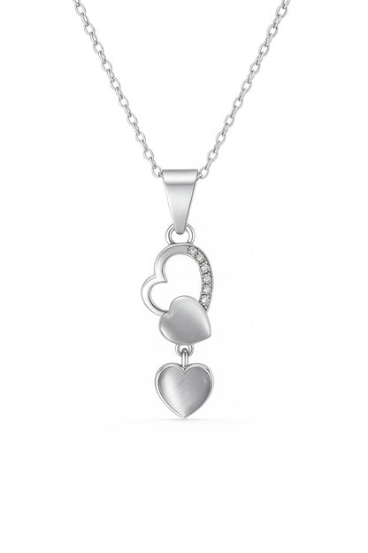 Jewello trendy silver-plated heart design with white stone stud chain pendant set for women and girls.