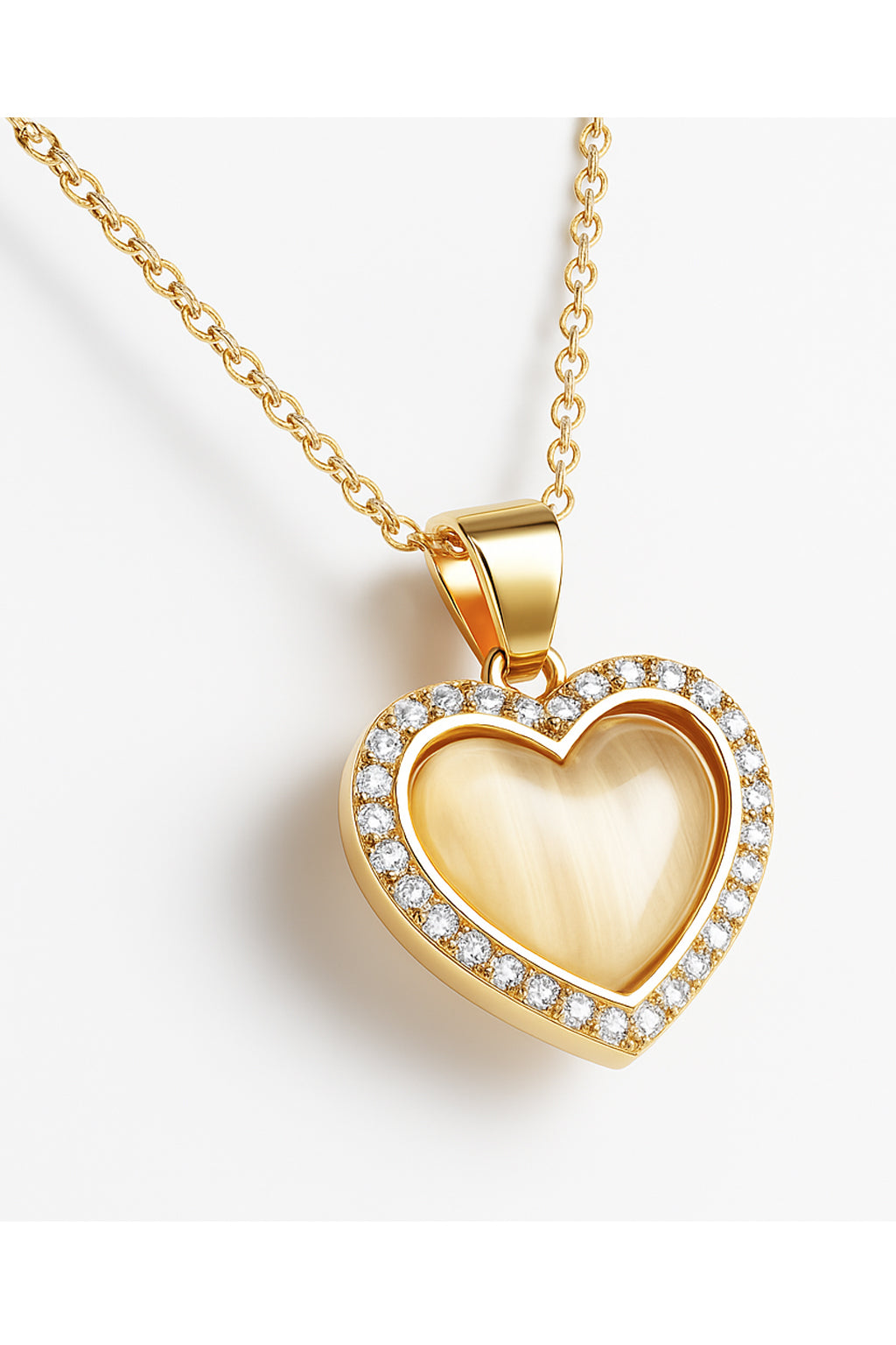Jewello trendy gold-plated heart design and white stone stud chain pendant set for women and girls.