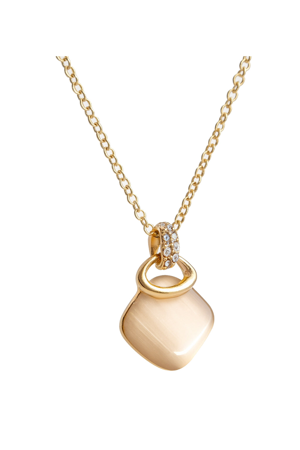 Jewello elegant gold-plated square design with white stone stud pendant chain set for women and girls.