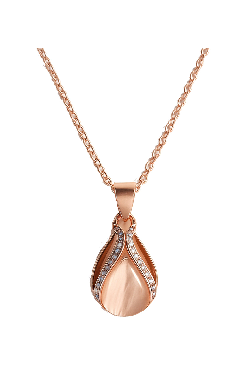 Jewello Adorable rose gold-plated oval shape design with white stone stud chain pendant set for women and girls.
