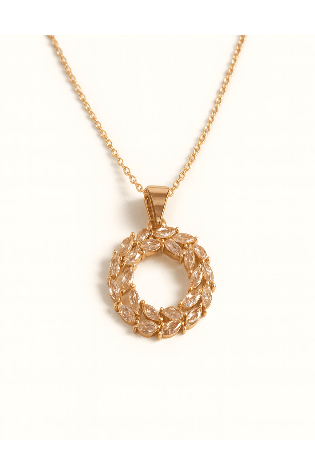Jewello trendy gold plated with shimmering American diamond stud pendant chain set for women and girls.