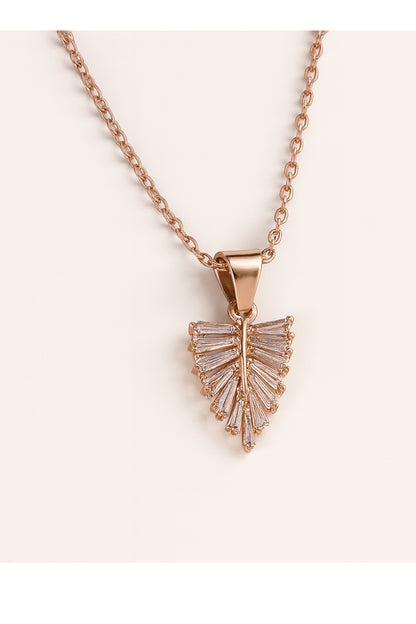 Jewello alluring rose gold plated with shimmering white stone stud chain pendant set for women and girls.