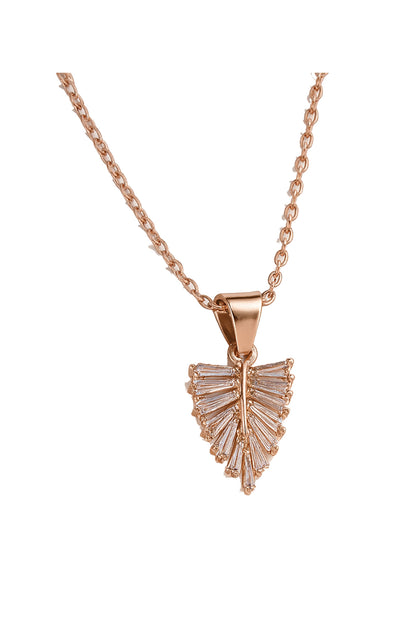 Jewello fancy rose gold plated with shimmering white stone stud pendant chain set for women and girls.