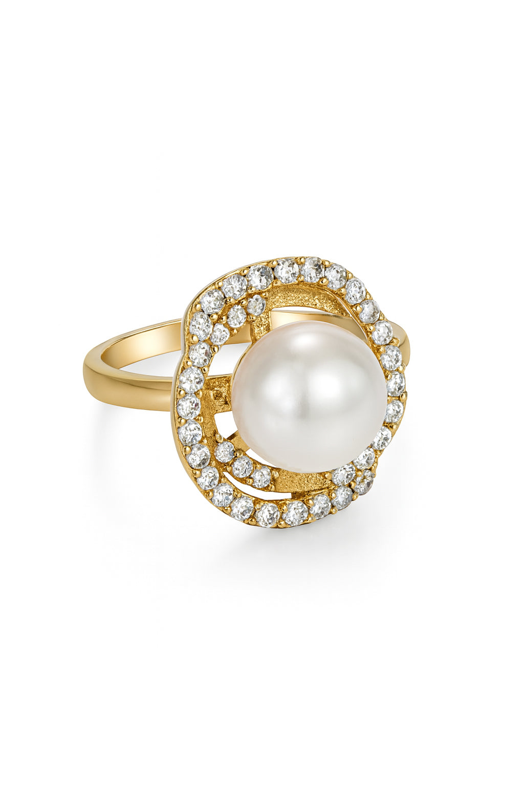 Jewello trendy gold plated and simmering white stone and pearl stud chain pendant set for women and girls.