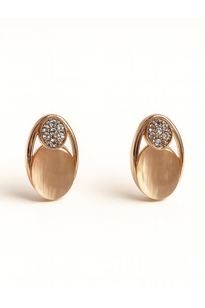 Jewello trendy rose gold plated oval shape design with light white stone stud pendant chain set for women and girls.