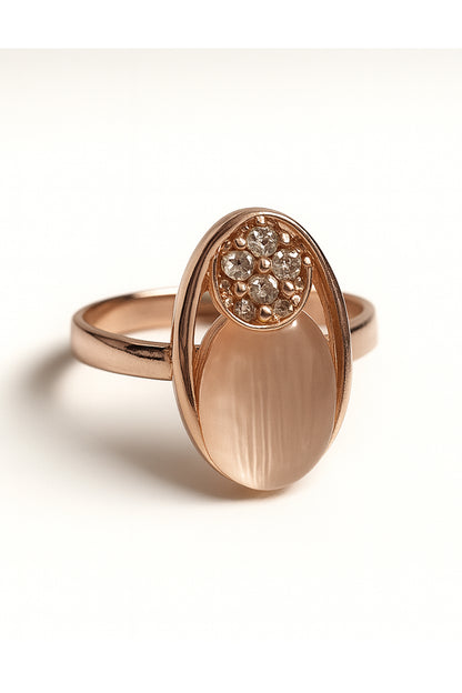 Jewello trendy rose gold plated oval shape design with light white stone stud pendant chain set for women and girls.