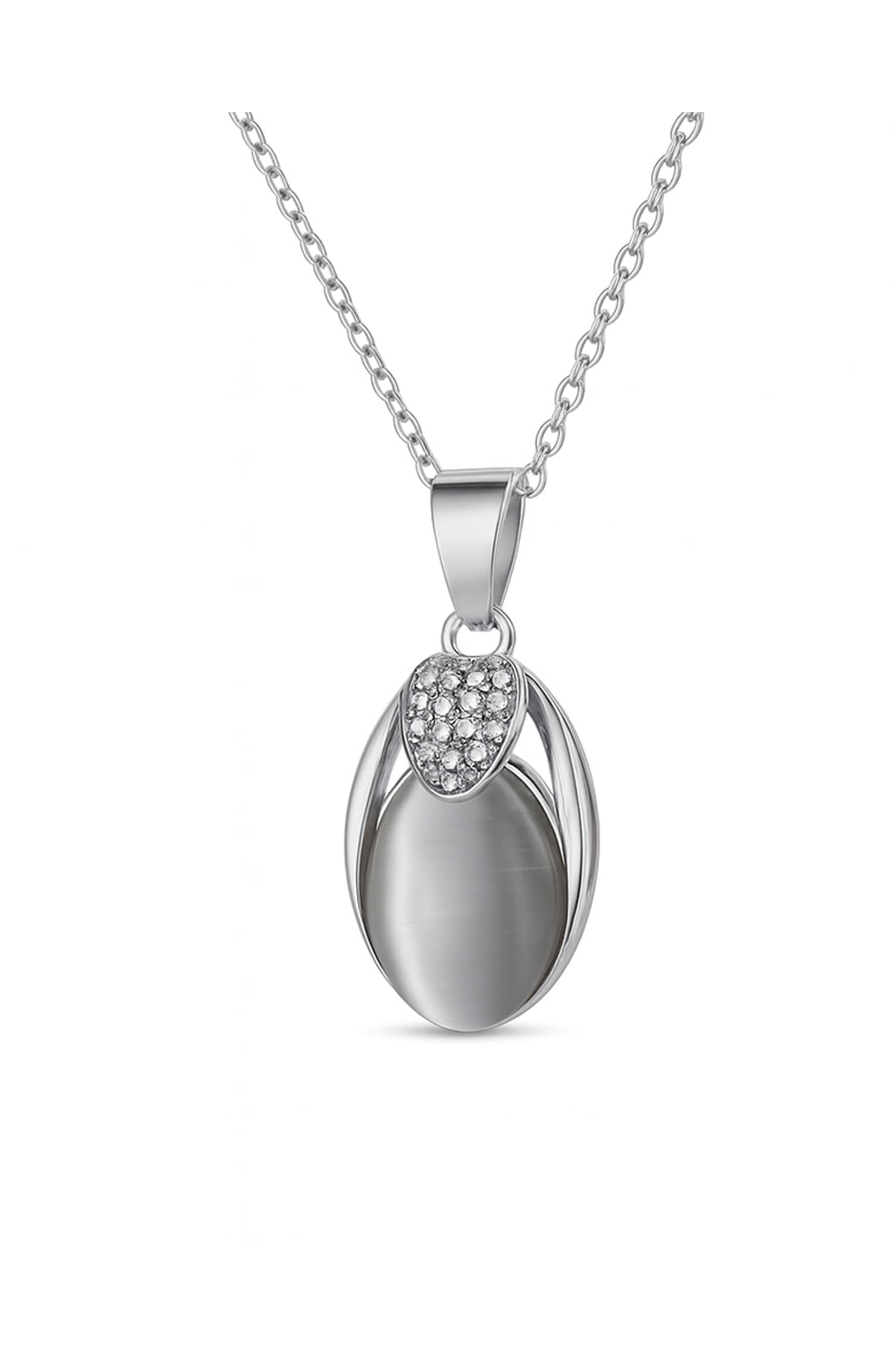 Jewello fashionable silver-plated oval design with shimmering white stone stud chain pendant set for women and girls.