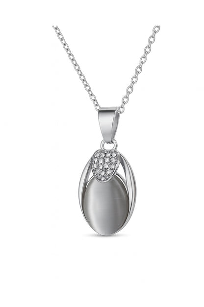 Jewello fashionable silver-plated oval design with shimmering white stone stud chain pendant set for women and girls.