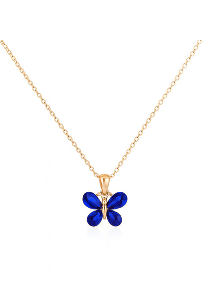 Jewello adorable gold-plated butterfly design with shimmering blue stone stud chain pendant, set for women and girls.
