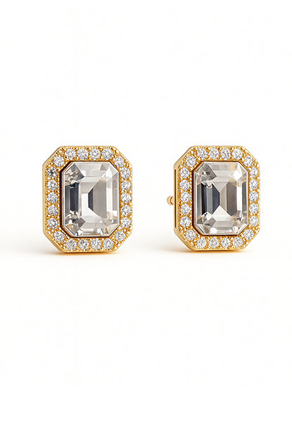 Jewello elegant gold plated with shimmering white stone stud chain pendant, set for women and girls.