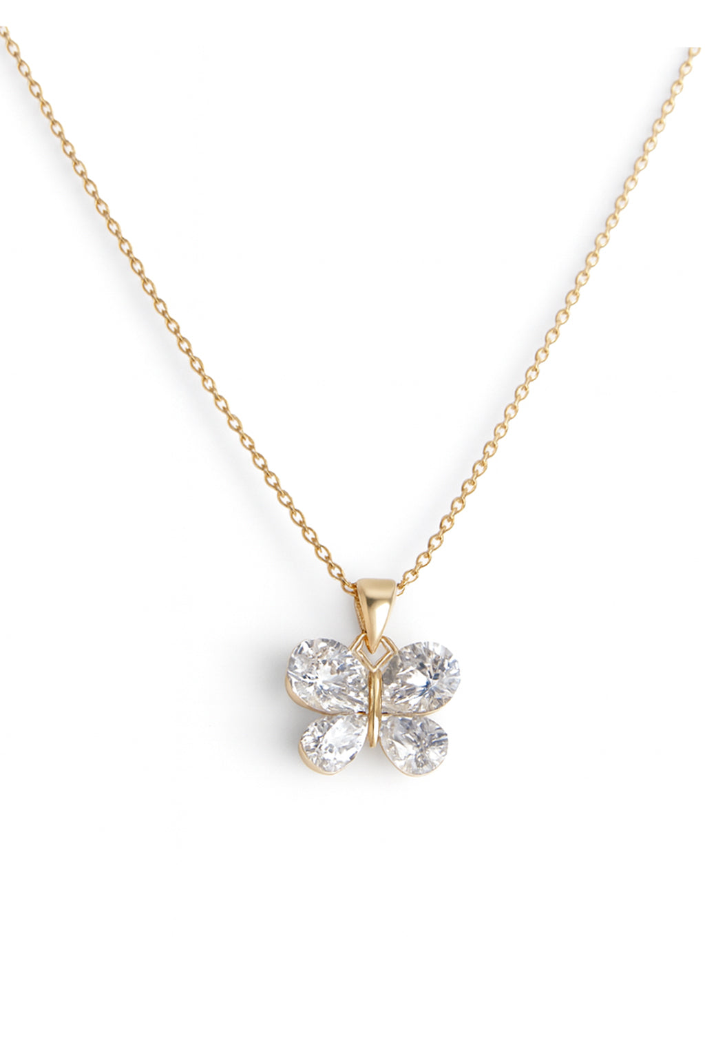 Jewello elegant gold-plated butterfly design with shimmering white stone stud chain pendant set for women and girls.