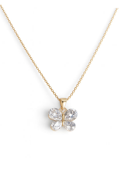 Jewello elegant gold-plated butterfly design with shimmering white stone stud chain pendant set for women and girls.