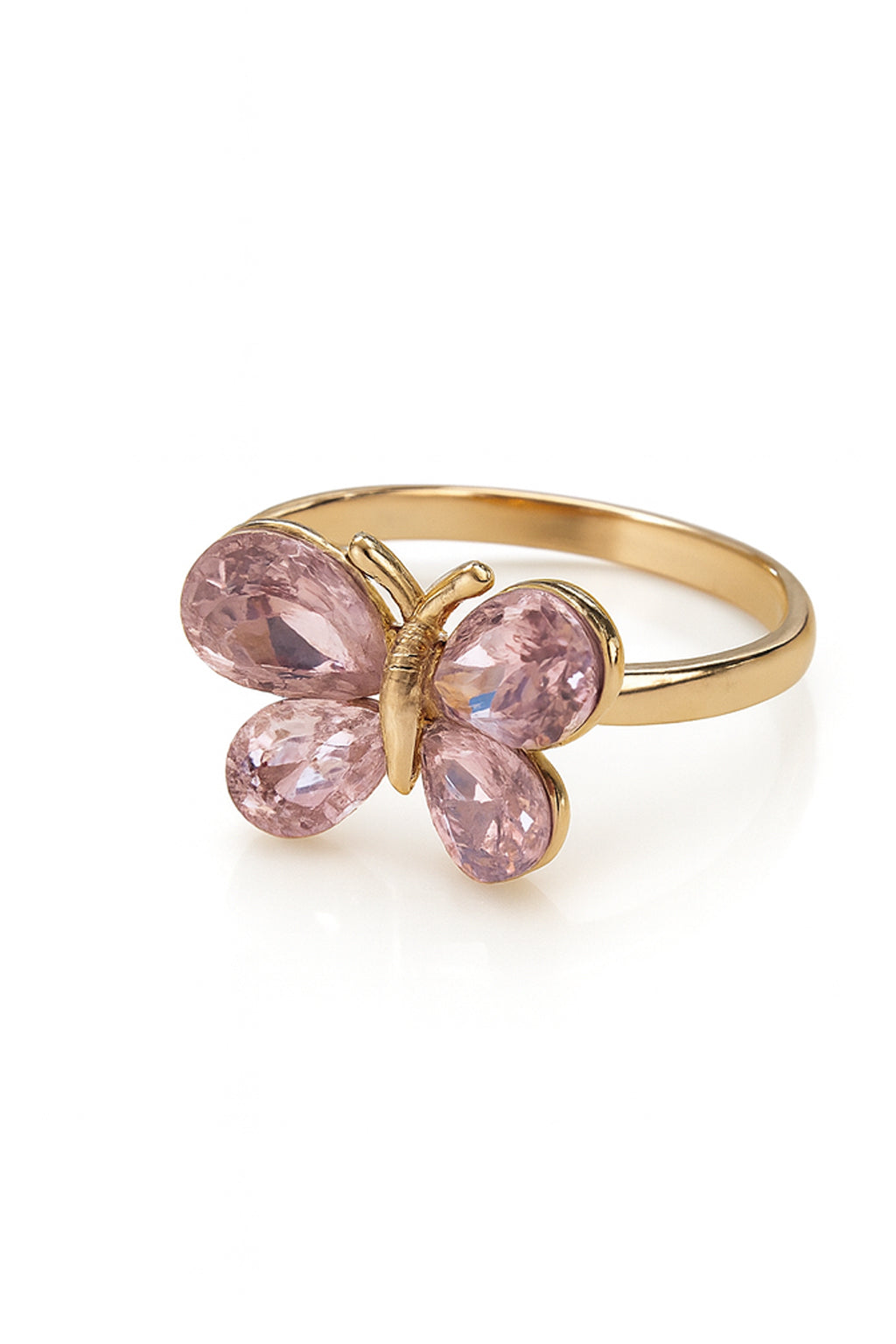 Jewello Adorable gold-plated butterfly design with shimmering pink stone stud chain pendant set for women and girls.