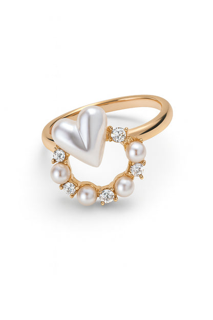 Jewello delicate gold-plated round shape design with heart shape pearl and stone stud chain pendant set for women and girls.