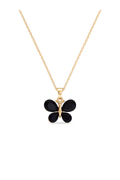 Jewello Amazing gold plated with butterfly design and black stone stud chain pendant set for women and girls.