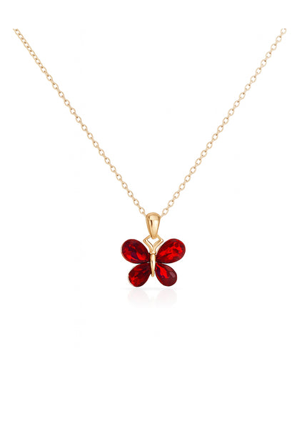 Jewello graceful butterfly design with shimmering red stone stud chain pendant, set for women and girls.