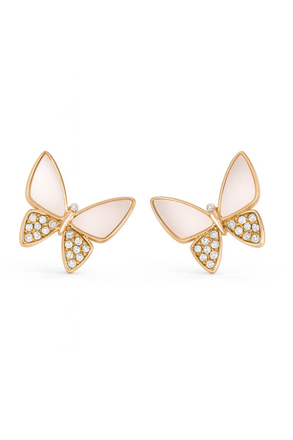 Jewello gorgeous gold-plated butterfly design with pink and shimmering white stone stud chain pendant, set for women and girls.