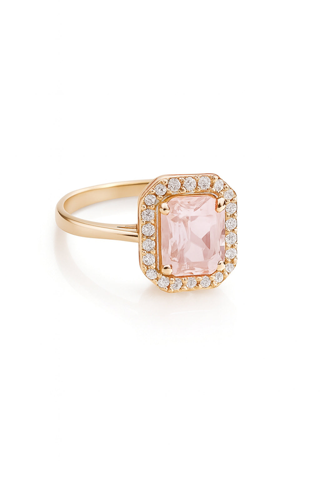 Jewello's Adorable gold plated and shimmering pink stone stud chain pendant, earring, finger ring set for women and girls.