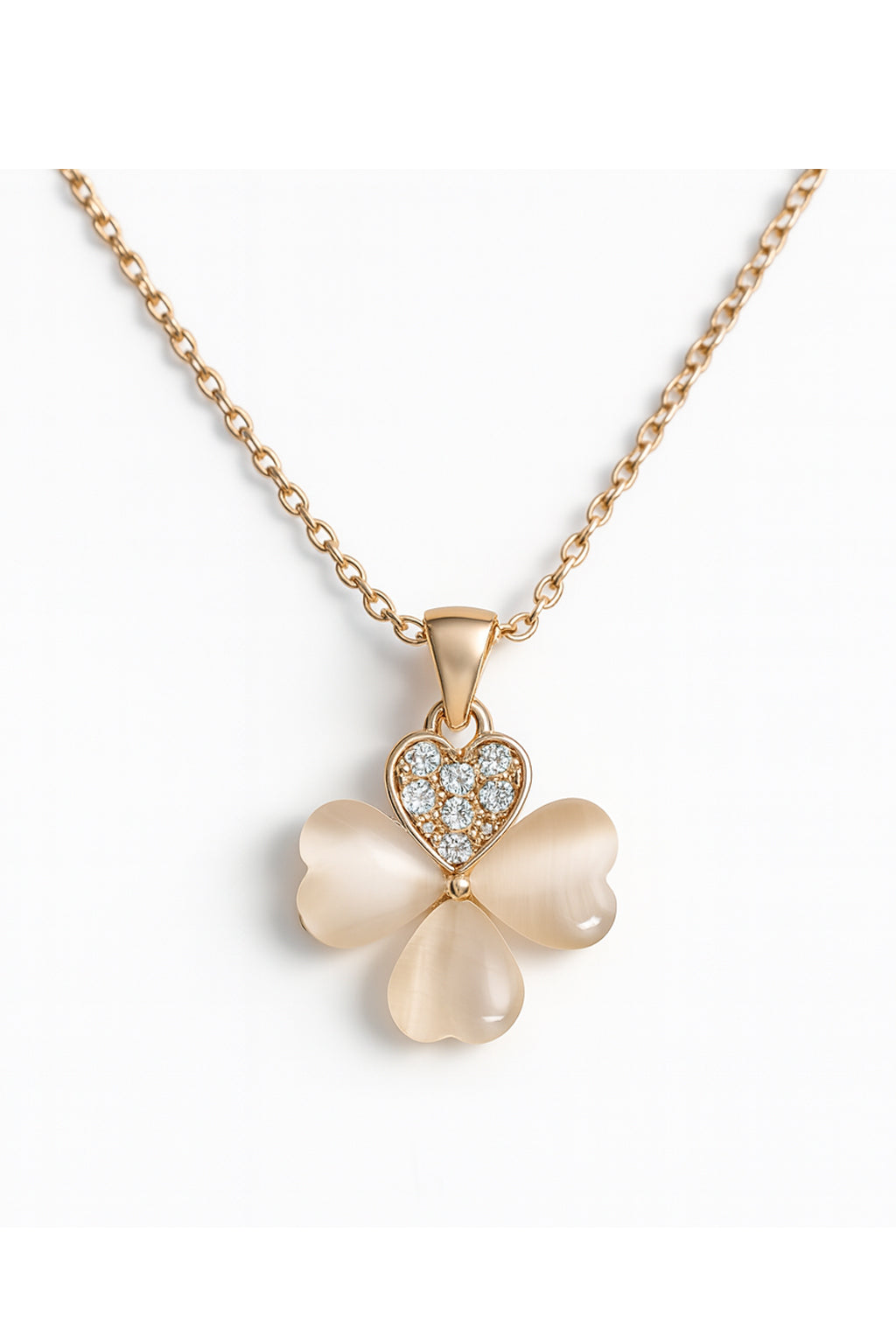 Jewello elegant gold-plated floral design with white stone and American diamond stud chain pendant set for women and girls.