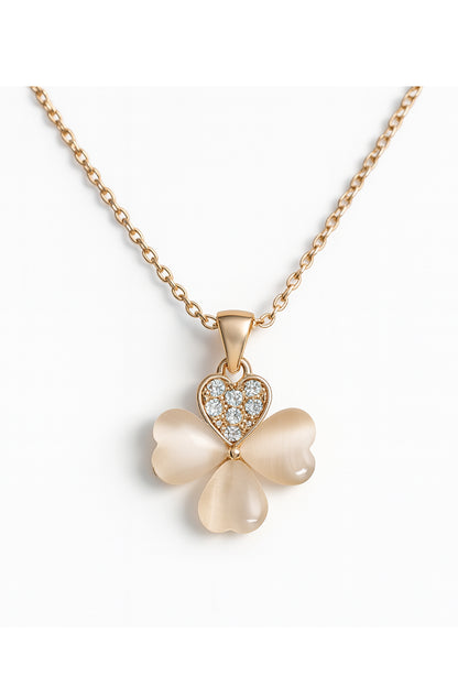 Jewello elegant gold-plated floral design with white stone and American diamond stud chain pendant set for women and girls.