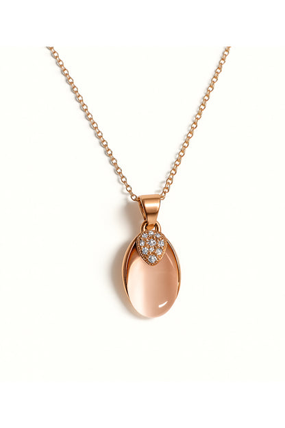 Jewello fancy rose gold plated oval shape design with American diamond stud chain pendant set for women and girls.