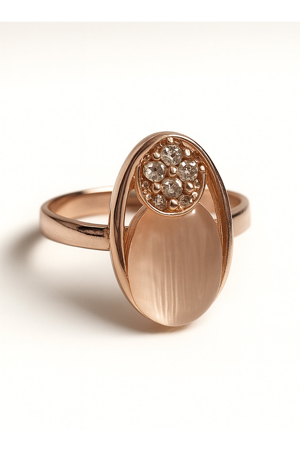 Jewello fancy rose gold plated oval shape design with American diamond stud chain pendant set for women and girls.